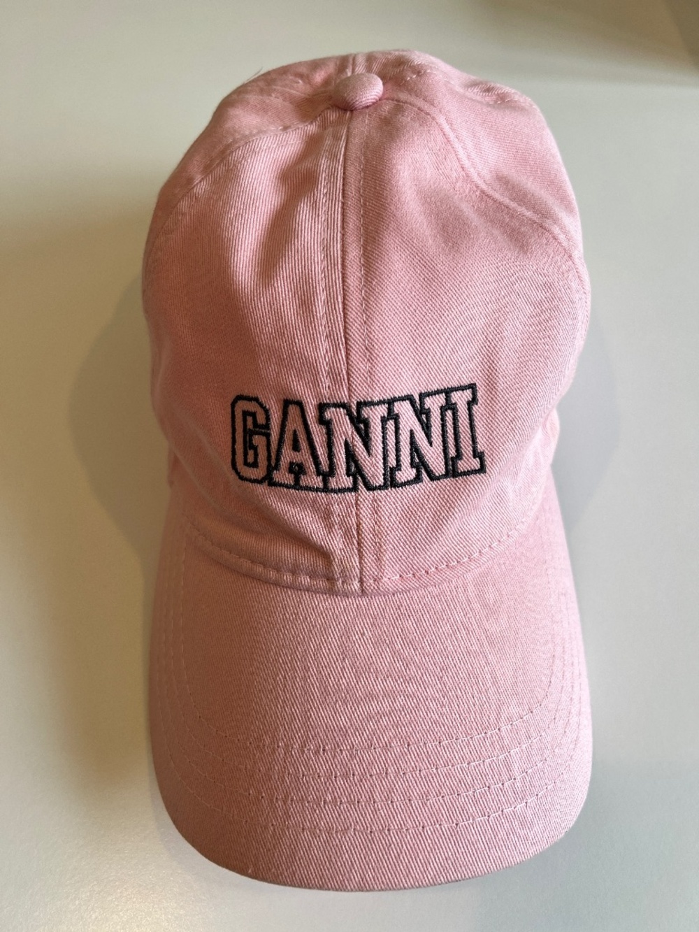 GANNI Pink Organic Cotton Embroidered Logo Baseball Cap Dad Hat